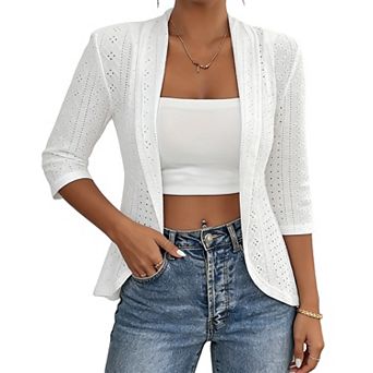 Women's Casual Open Front Blazer 3/4 Sleeve Lightweight Work Office Jacket