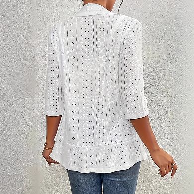 Women's Casual Open Front Blazer 3/4 Sleeve Lightweight Work Office Jacket