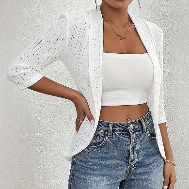 Women's Casual Open Front Blazer 3/4 Sleeve Lightweight Work Office Jacket