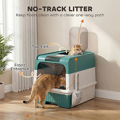 PawHut Cat Litter Box with Pull Out Drawer Tray,