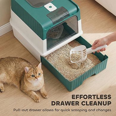 PawHut Cat Litter Box with Pull Out Drawer Tray,