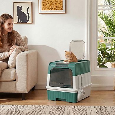 PawHut Cat Litter Box with Pull Out Drawer Tray,