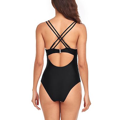 Maternity Swimsuit Double Shoulder Strap V-Neck Back Cross One Piece Bathing Suit
