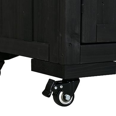 65 in.H Wood Large Garden Storage Potting Bench with Lockable Wheels
