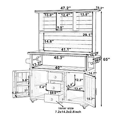 65 in.H Wood Large Garden Storage Potting Bench with Lockable Wheels