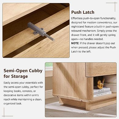 22" Modern End Table, Wooden Side Table with Charging Station Bedside Night Stand with Storage