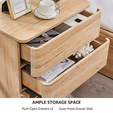 22" Modern End Table, Wooden Side Table with Charging Station Bedside Night Stand with Storage