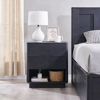 22" Modern End Table, Wooden Side Table with Charging Station Bedside Night Stand with Storage