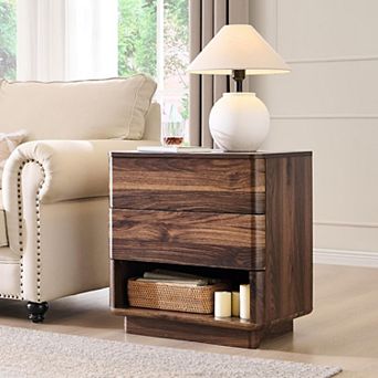 22" Modern Nightstand with Charging Station, Wooden Side Table, Bedside Night Stand with Storage