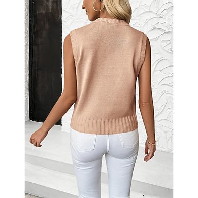 Women's Knitted Vest Crew Neck Casual Retro Cable Knit Sleeveless Solid Color Top