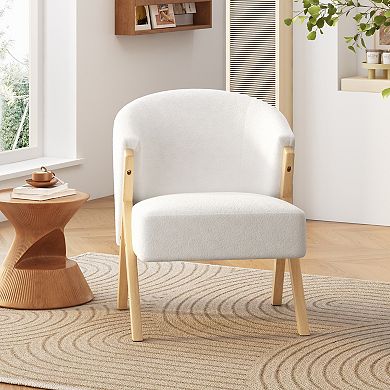 Modern Accent Chair with White Upholstery and Solid Wood Frame