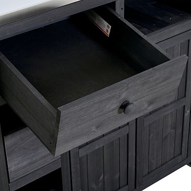 41.9 in. Outdoor Solid Wood Extendable Kitchen Island with Stainless Steel Top