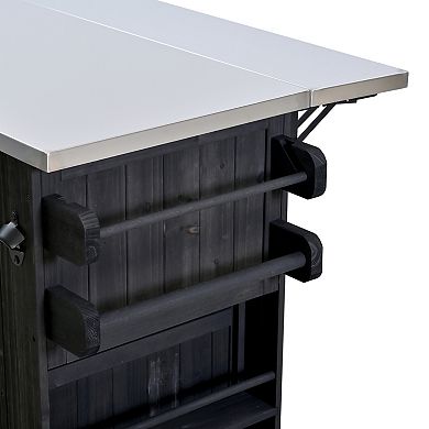 41.9 in. Outdoor Solid Wood Extendable Kitchen Island with Stainless Steel Top