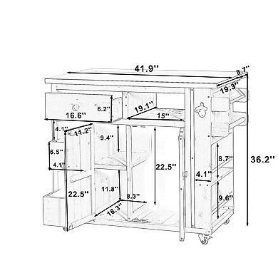 41.9 in. Outdoor Solid Wood Extendable Kitchen Island with Stainless Steel Top