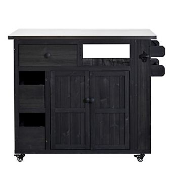 41.9 in Outdoor Solid Wood Extendable Kitchen Island with Stainless Steel Top