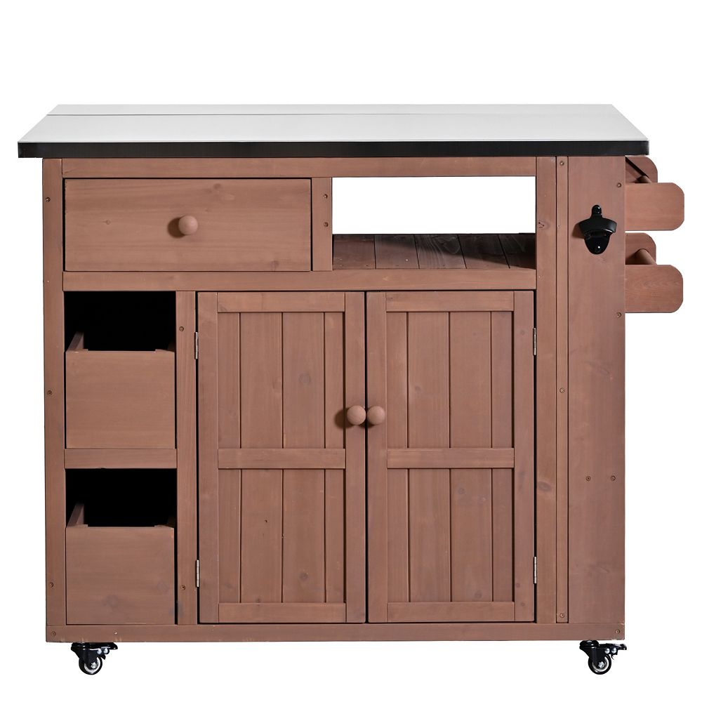 41.9 in. Outdoor Solid Wood Extendable Kitchen Island with Stainless ...