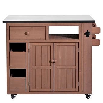 41.9 in Outdoor Solid Wood Extendable Kitchen Island with Stainless Steel Top