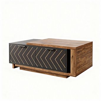 Dual-Tone Walnut & Oak Coffee Table with V-Shaped Drawers
