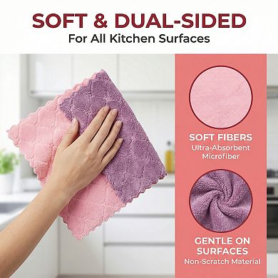3 Pack Kitchen Dish Cloths, Absorbent Microfiber Cleaning Streak-Free Towels 12" x 12"