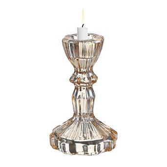 Vintage Crystal Candle Holder, Glass Tealight Holder 2.95x2.95x4.41 Inch, Amber Small Ribbed
