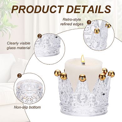 4 Pack Tealight Candle Holder 3 Inch Glass Crown Candle Holder,