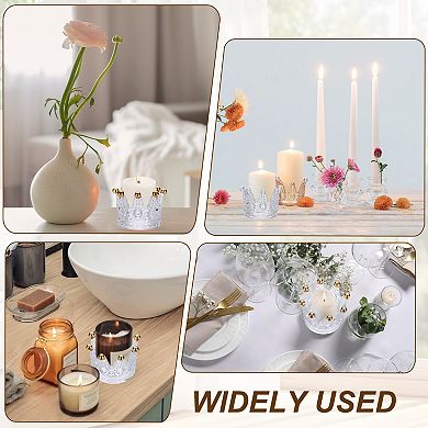 4 Pack Tealight Candle Holder 3 Inch Glass Crown Candle Holder,