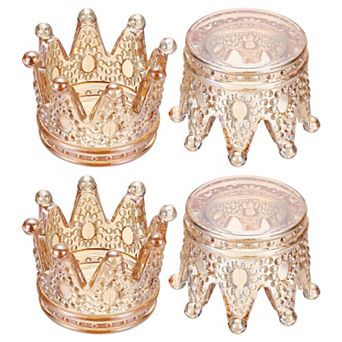 4 Pack Tealight Candle Holder 3 Inch Glass Crown Candle Holder,