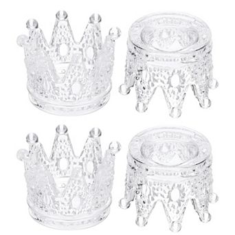 4 Pack Tealight Candle Holder 3 Inch Glass Crown Candle Holder,