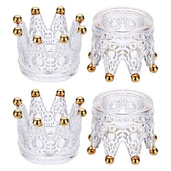 4 Pack Tealight Candle Holder 3 Inch Glass Crown Candle Holder,