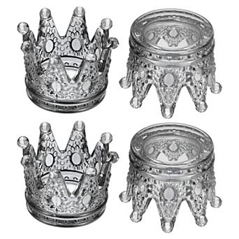 4 Pack Tealight Candle Holder 3 Inch Glass Crown Candle Holder,