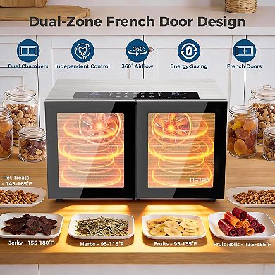 Dual Zone Food Dehydrator, 20 Trays, 180℉, 48H Digital Timer for Jerky, Meat, Fruit, Herbs