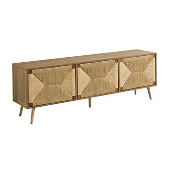 72" Mid Century TV Stand with Walnut Laminate and Seagrass