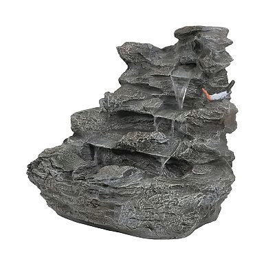 KWPZQEB Outdoor Garden Concrete Rock Waterfall Fountain with LED Lights