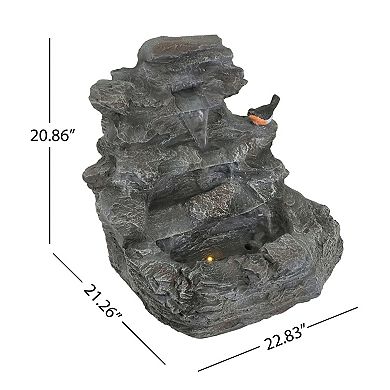 KWPZQEB Outdoor Garden Concrete Rock Waterfall Fountain with LED Lights