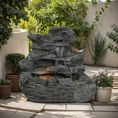 KWPZQEB Outdoor Garden Concrete Rock Waterfall Fountain with LED Lights
