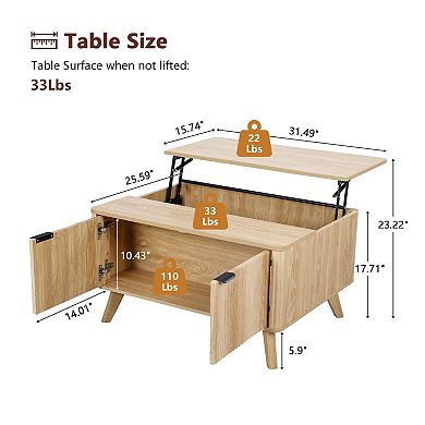 Mid-Century Modern Fluted Coffee Table with Lift Top and Storage