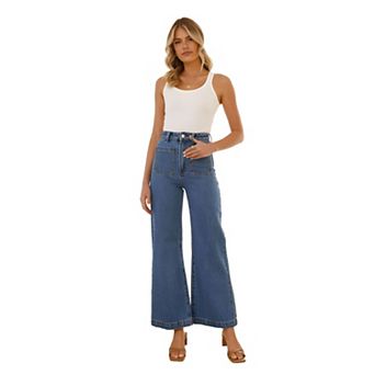 Women High Waisted Jeans Wide Leg Loose Straight Leg Denim Pants With Pockets