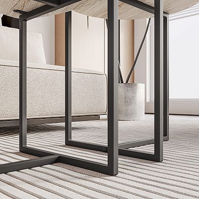 2-Piece Round Coffee Table Set, Sturdy Metal Frame, Wood Look, Easy Assembly