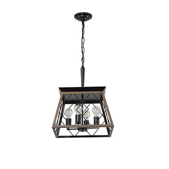 Walnut Industrial 4-Light Pendant Chandelier