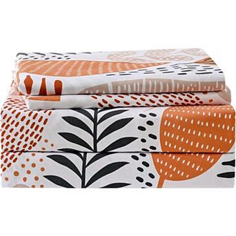 Boho Leaves Printed Sheet Set Queen,15" Extra Deep Pocket Fitted Bedsheet 4 pc