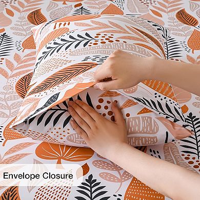 Boho Leaves Printed Sheet Set Queen,15" Extra Deep Pocket Fitted Bedsheet 4 Piece