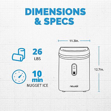 Newair 26 lbs. Countertop Nugget Ice Maker, Self-Cleaning Button and Easy-Pour Waterspout