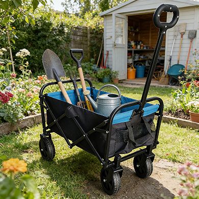 KWPZQEB Metal Folding Shopping Cart with 4 Wheels, Garden Cart