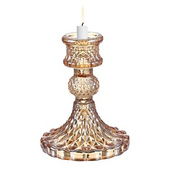 Vintage Crystal Candle Holder, Glass Tealight Holder 3.15x3.15x4.02 Inch, Amber Small Diamond Round