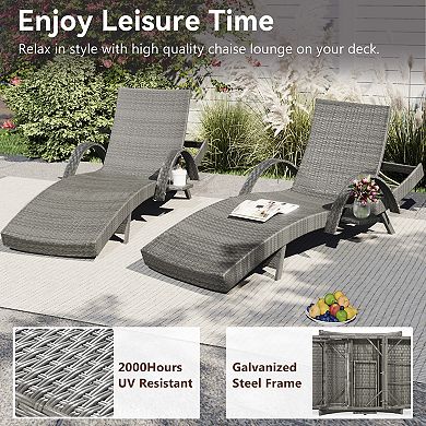 80.3 in.Outdoor Wicker Chaise Lounge Chairs with Adjustable Backrest(2-Pack)
