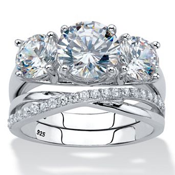 4.15 ct w. Cubic Zirconia Platinum-plated Silver 2 pc Bridal Ring Set
