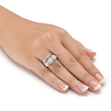 4.15 Cttw. Cubic Zirconia Platinum-plated Silver 2-Piece Bridal Ring Set