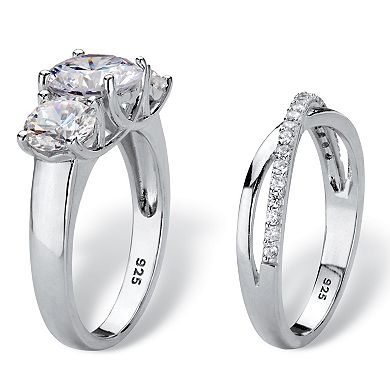 4.15 Cttw. Cubic Zirconia Platinum-plated Silver 2-Piece Bridal Ring Set