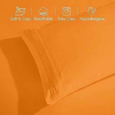 1500 Premium Hotel Quality Microfiber Three Line Embroidered Softest 4-Piece Bed Sheet Set