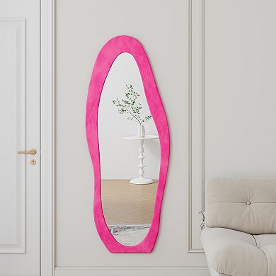 KWPZQEB Flannel Wrapped Full Length Mirror, 63" x 24" Irregular Wavy Mirror